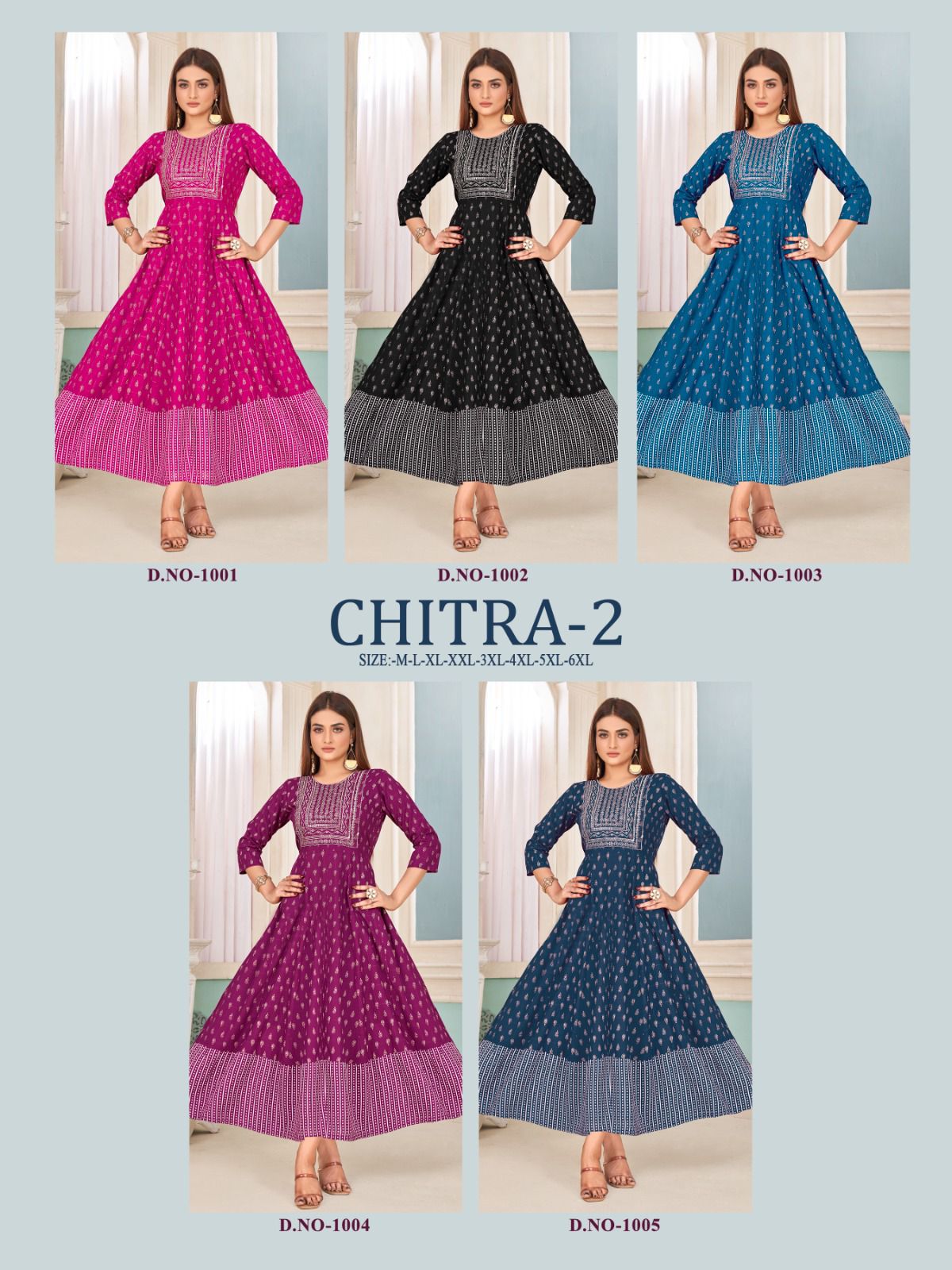 Chitra 2 Rayon Gold Print Long Anarkali Kurtis Catalog